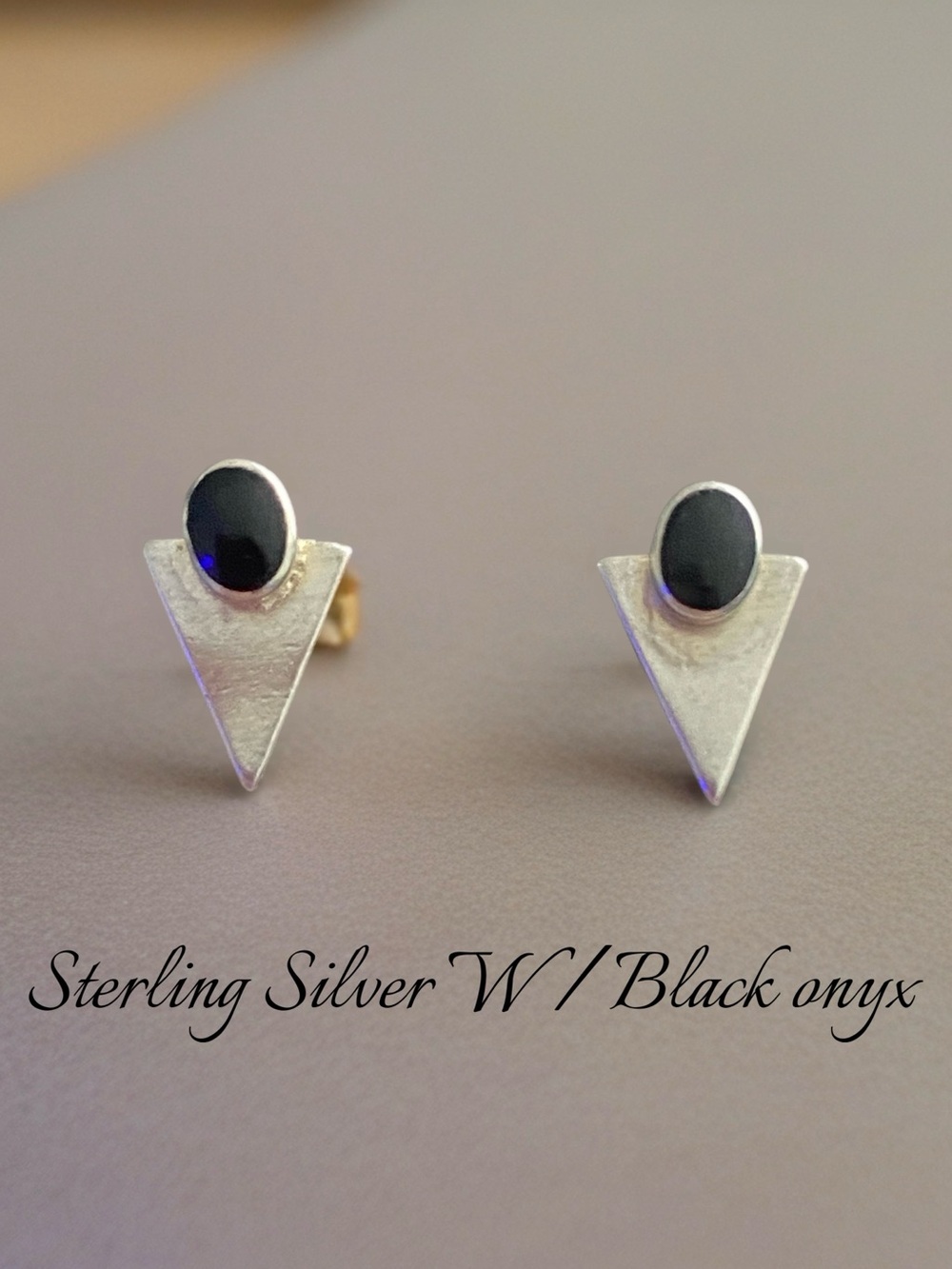 Vintage Sterling Silver Modernist Onyx Angular Earrings